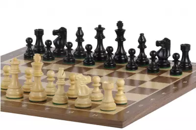 Zestaw szachowy French Lardy - szachownica orzechowa (pole 50 mm), figury (król 90 mm)