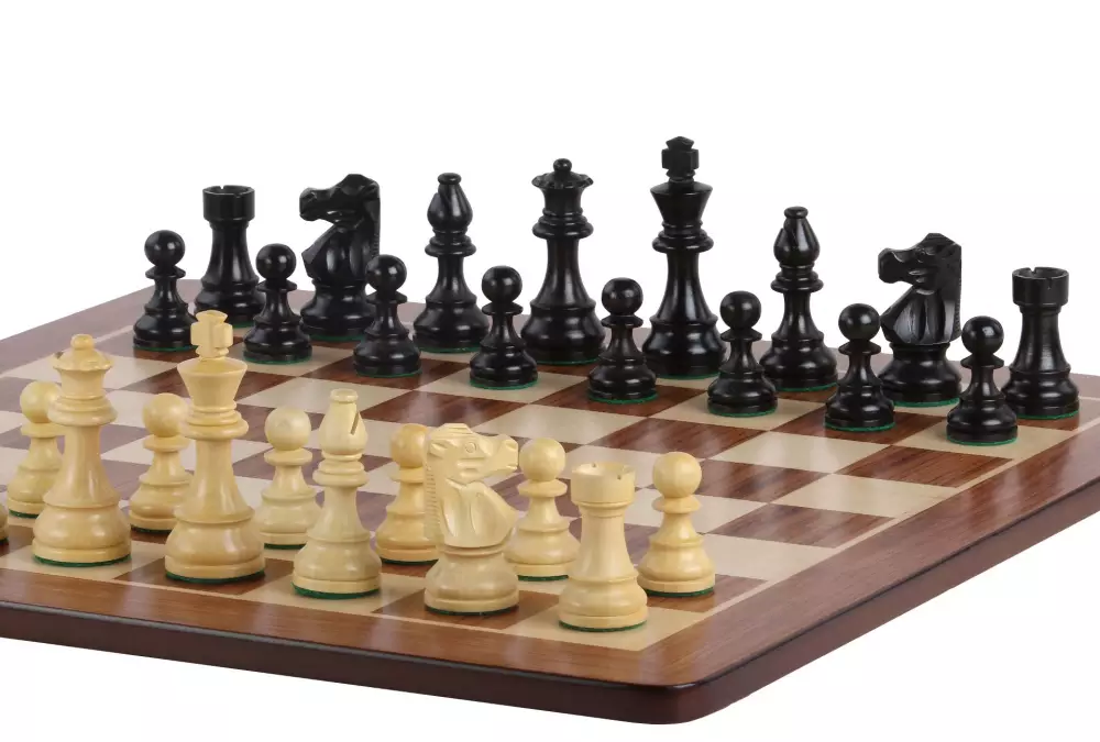 Zestaw szachowy French Lardy - szachownica padukowa (pole 58 mm), figury (król 96 mm)