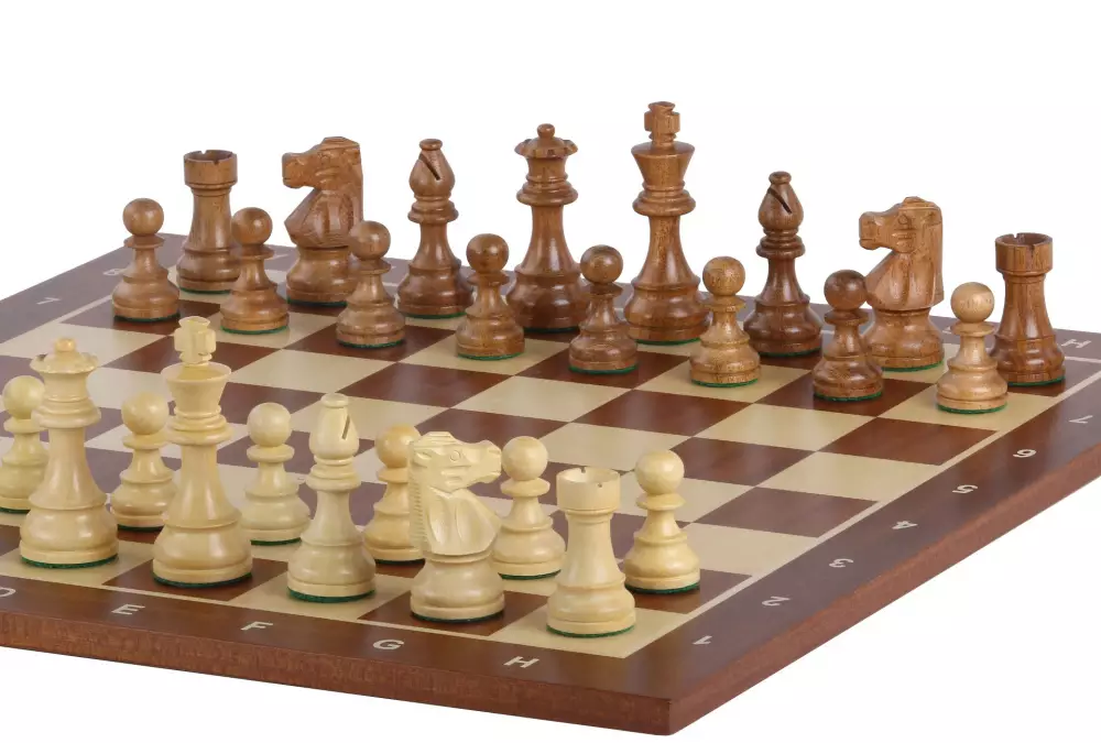 Zestaw szachowy French Lardy - szachownica mahoniowa (pole 50 mm), figury akacjowe (król 90 mm)
