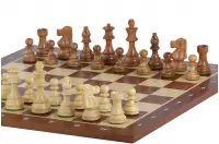 Zestaw szachowy French Lardy - szachownica mahoniowa (pole 50 mm), figury akacjowe (król 90 mm)