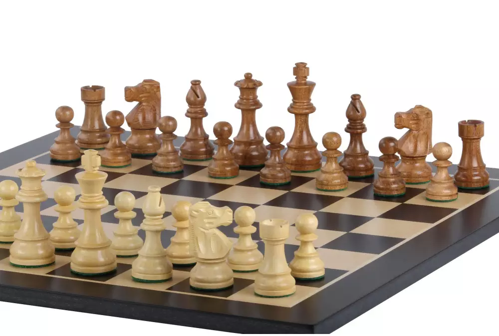 Zestaw szachowy French Lardy - szachownica hebanizowana (pole 58 mm), figury akacjowe (król 96 mm)