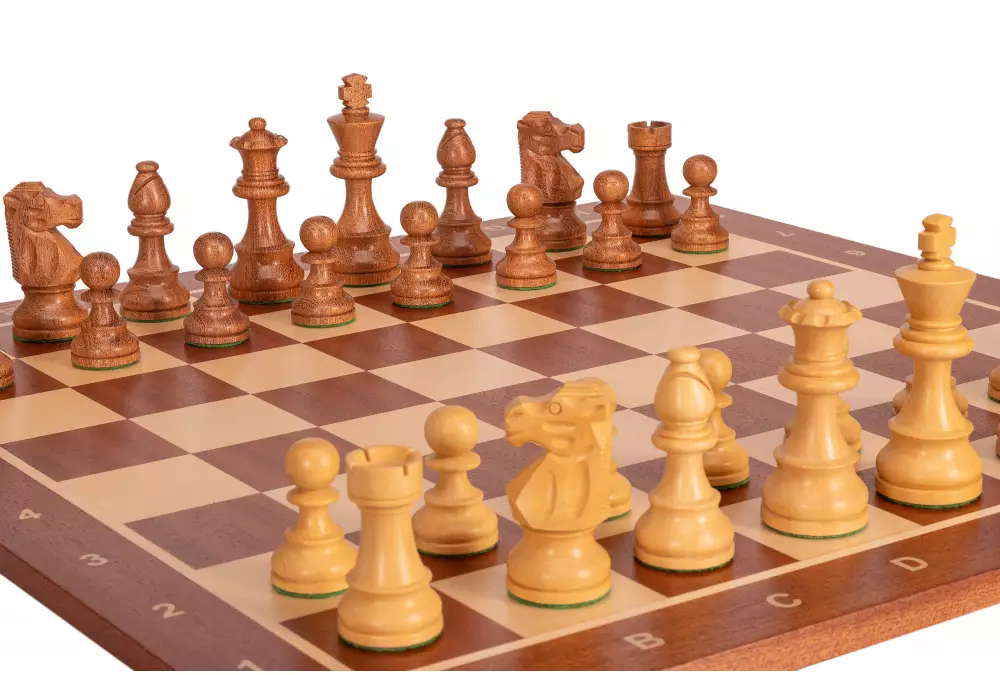 Zestaw szachowy French Mahogany| Król 98 mm | Pole 58 mm | Drewniany