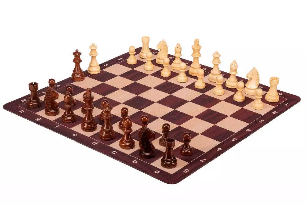 Zestaw szachowy | Figury szachowe German 5+ | Król 98 mm | Szachownica zwijana Mahoniowa