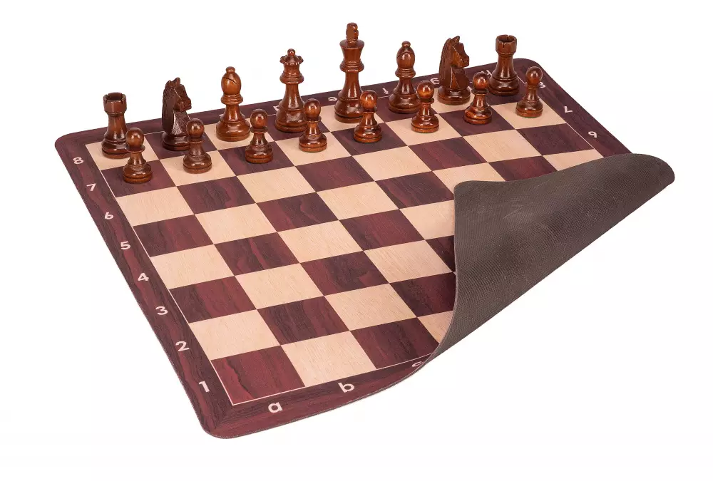 Zestaw szachowy | Figury szachowe German 5+ | Król 98 mm | Szachownica zwijana Mahoniowa