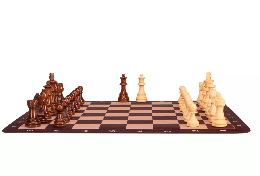 Zestaw szachowy | Figury szachowe German 5+ | Król 98 mm | Szachownica zwijana Mahoniowa