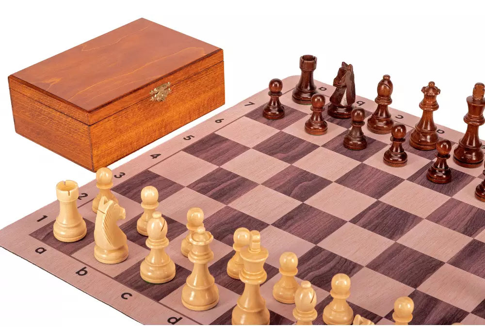 Zestaw szachowy | Figury szachowe German 5+ | Król 98 mm | Szachownica zwijana Light
