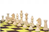 Zestaw szachowy turniejowy - figury szachowe drewniane CHW26 ART (król 90 mm) + szachownica tekturowa składana o polu 55 mm