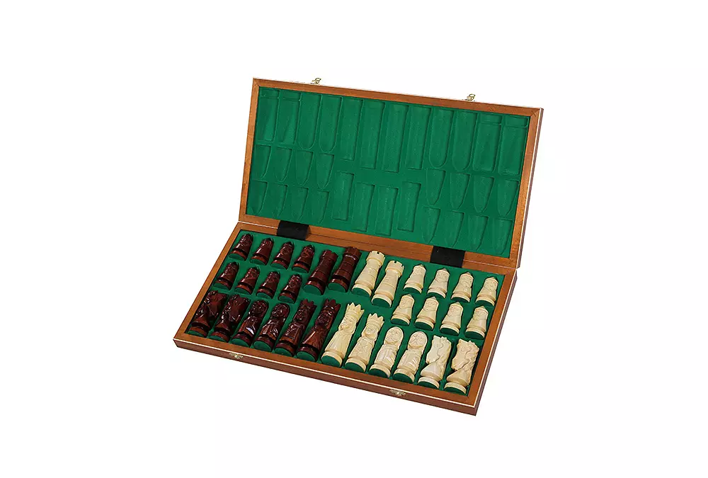 SZACHY ZAMKOWE DUŻE (58,5 x 59 cm) intarsja, wkładka