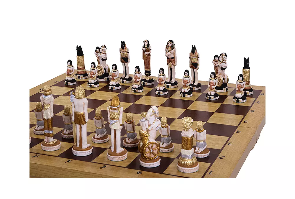 DUŻE SZACHY EGIPT (65x65cm) intarsjowane