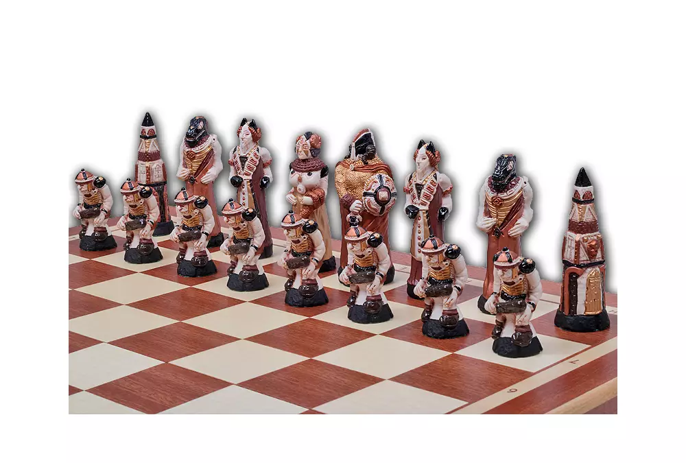 DUŻE SZACHY FANTAZJA (58x58cm) intarsjowane