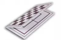 Dwustronna plastikowa deska: szachy + młynek, (32,5x32,5cm),składana, biało - brązowa