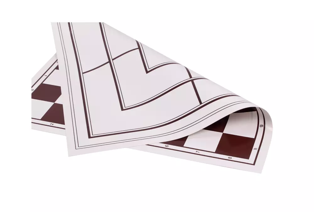 Dwustronna, zwijana, winylowa deska: szachy + młynek, biało - brązowa