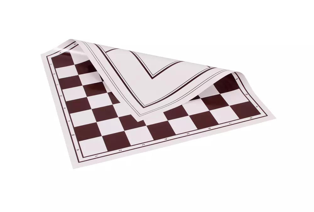 Dwustronna, zwijana, winylowa deska: szachy + młynek, biało - brązowa
