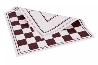 Dwustronna, zwijana, winylowa deska: szachy + młynek, biało - brązowa