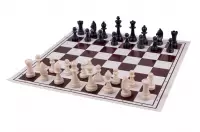 Dwustronna, zwijana, winylowa deska: szachy + młynek, biało - brązowa