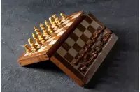 Szachy MAGNETYCZNE z intarsjowaną szachownicą 30 cm