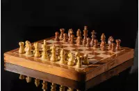 Szachy MAGNETYCZNE z intarsjowaną szachownicą 30 cm