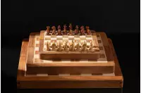Szachy MAGNETYCZNE mini z intarsjowaną szachownicą 18 cm